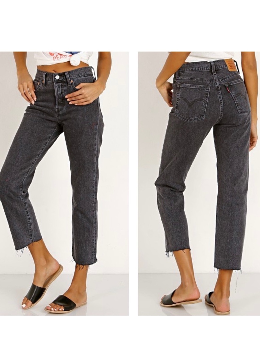 Levi’s wedgie straight button fly ankle jeans in charcoal black size 29